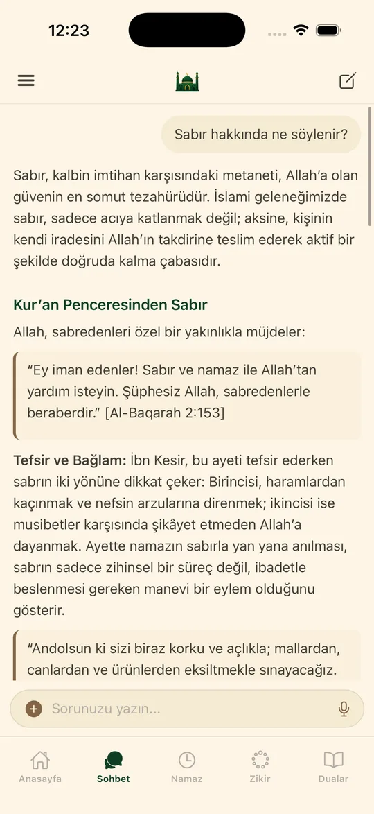Murid uygulamasında Kur'an Sohbeti ekranı