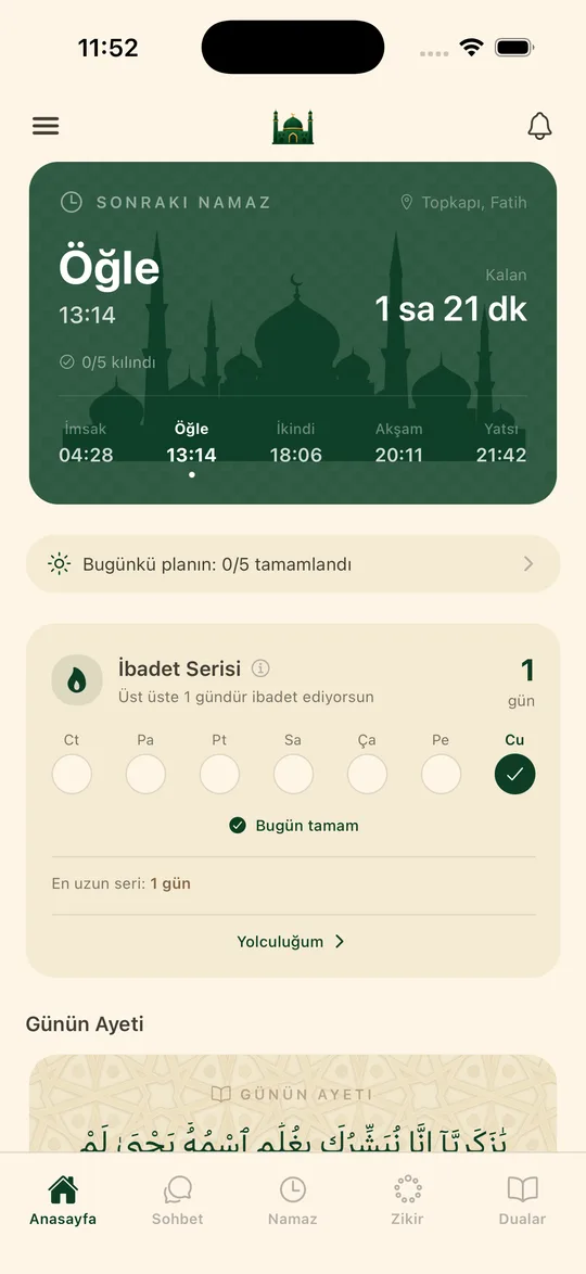 Murid uygulamasının ana ekranı